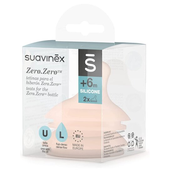Lot de 2 tétines anti-colique pour biberon ZERØ.ZERØ   Débit rapide   de               Suavinex