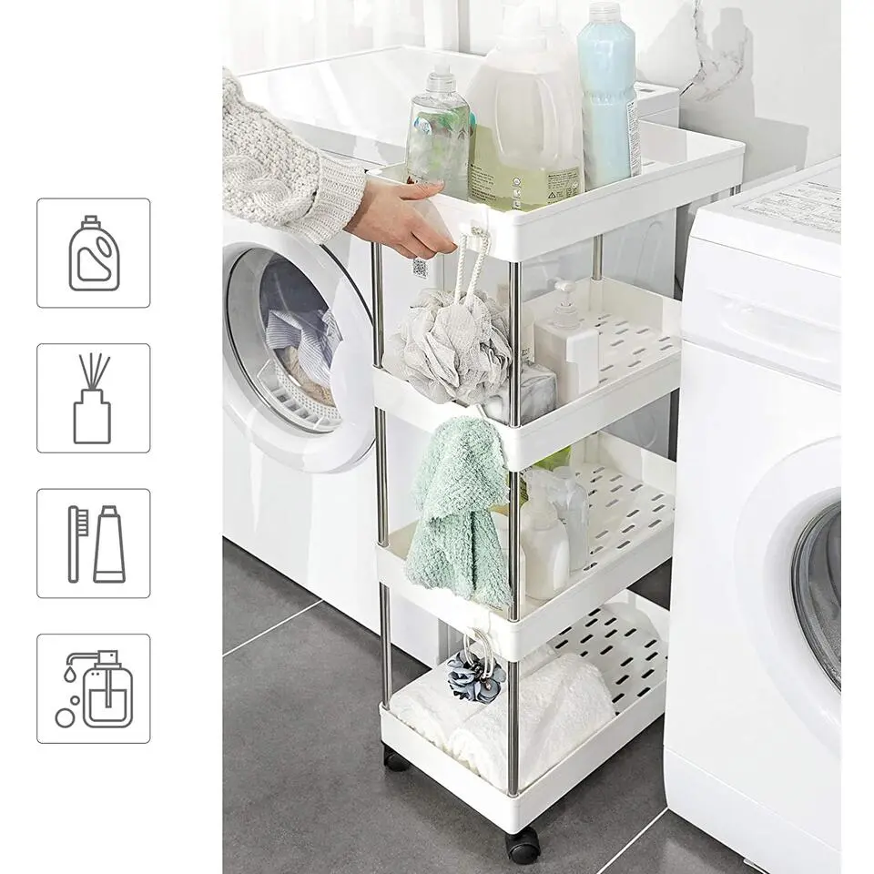 Opbergtrolley - 4 niveaus - 40x86x22 cm - wit