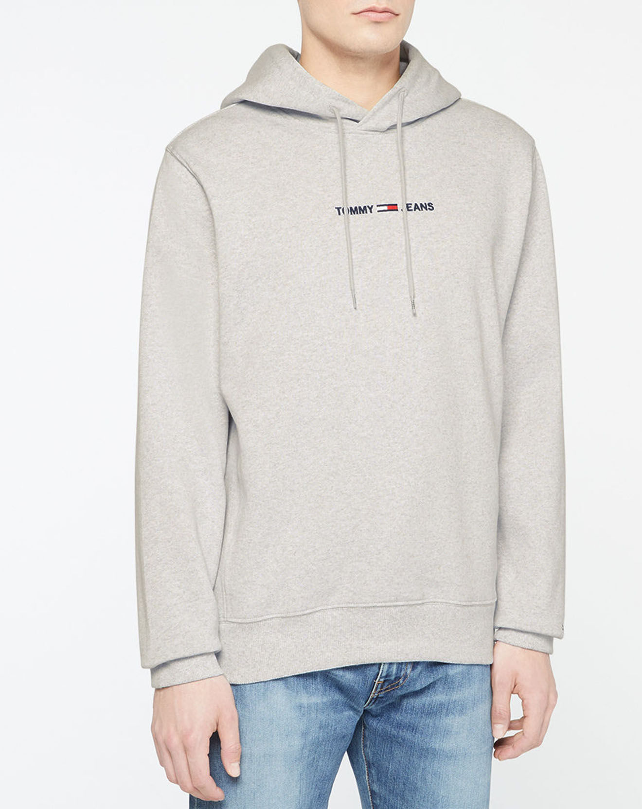 Tommy Jeans Sweat à capuche Linear Logo gris chiné