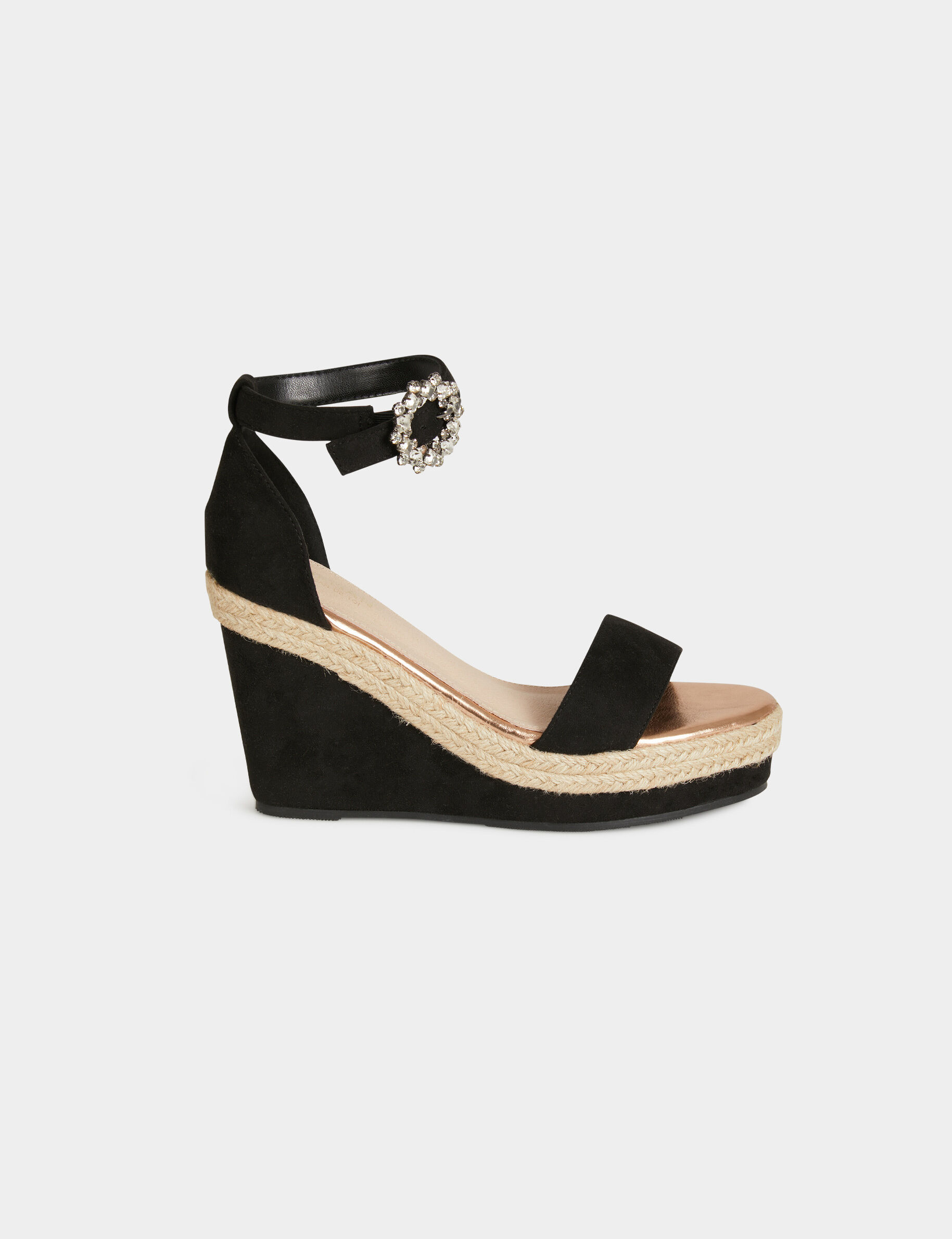 Sandales compensées à boucles strass noir femme - noir