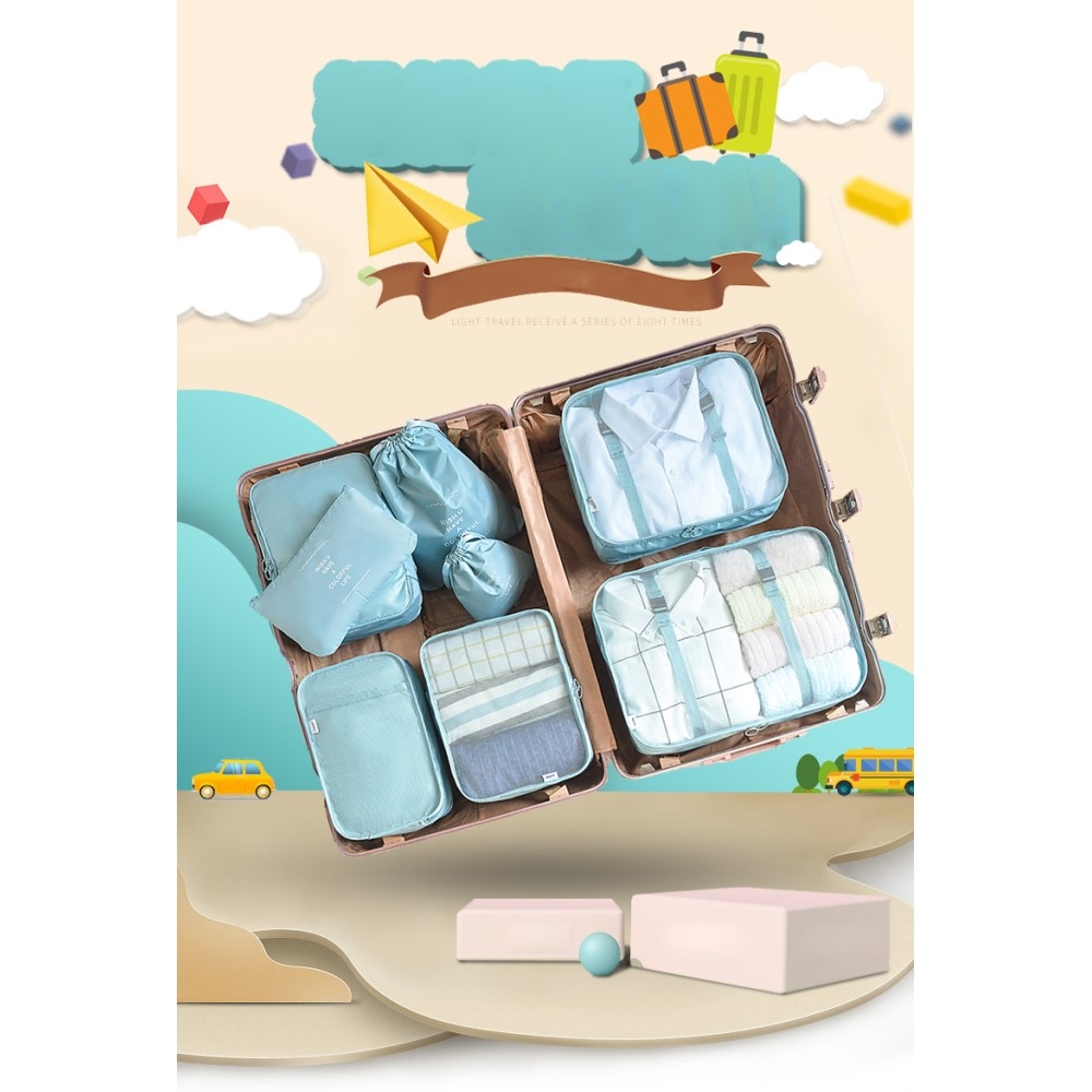 8in1 Spritzwasserfester Koffer Organizer Reise Gepäck Kompressions Kleidertaschen Set - Dunkelblau
