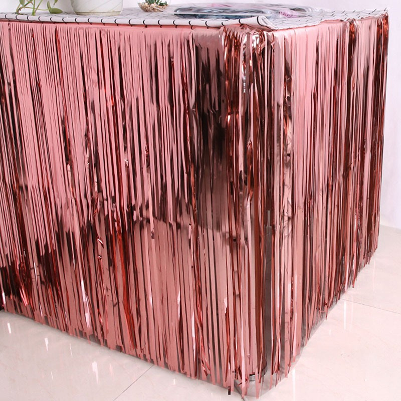 (250x80cm) Party Tisch Deko Metallic Lametta Vorhang Glänzender Fransen Vorhang für Apéro / Esstisch - Roségold