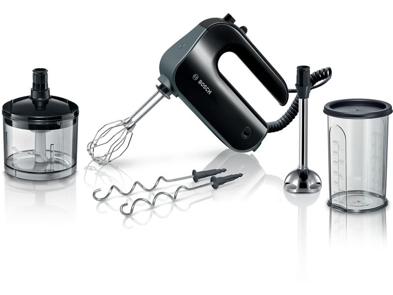 Bosch Handmixer MFQ4980B Schwarz Handrührer mit praktischem Zerkleiner und Mixbecher