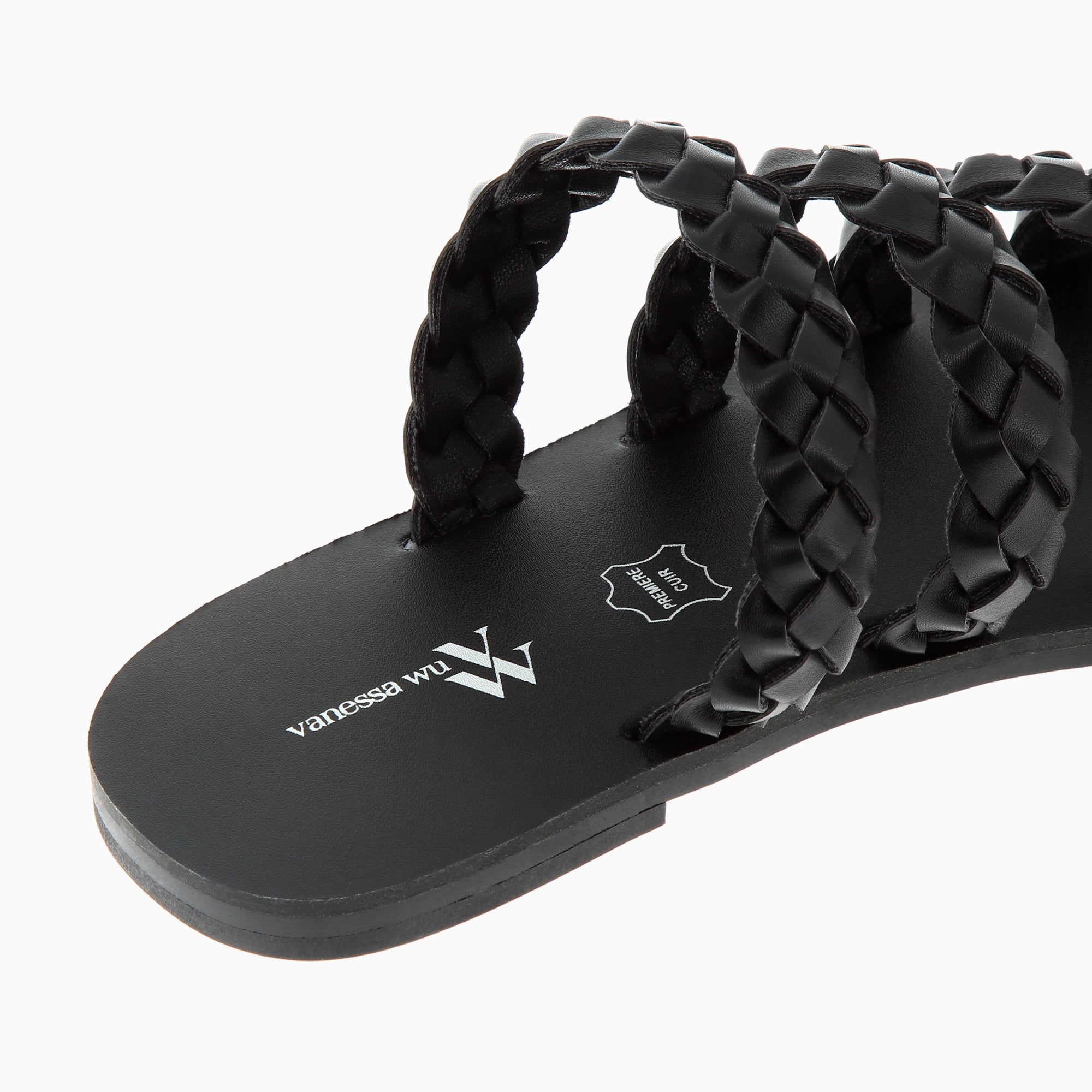 Sandales plates-Mules Mila à brides tressées noires