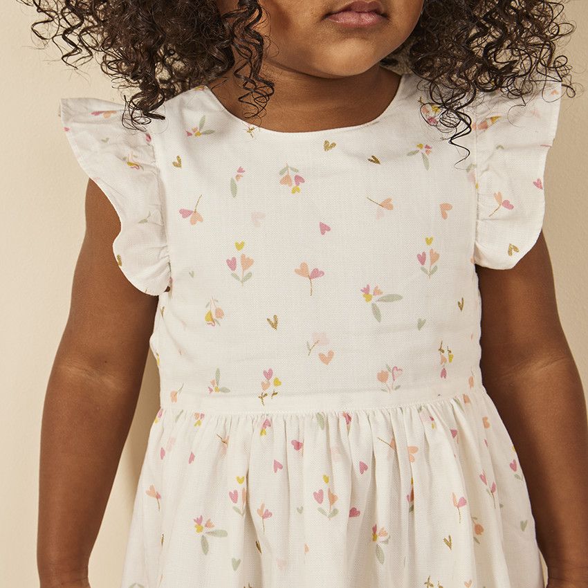 Robe manches courtes volantées imprimé fleuris pour bébé fille - Ecru