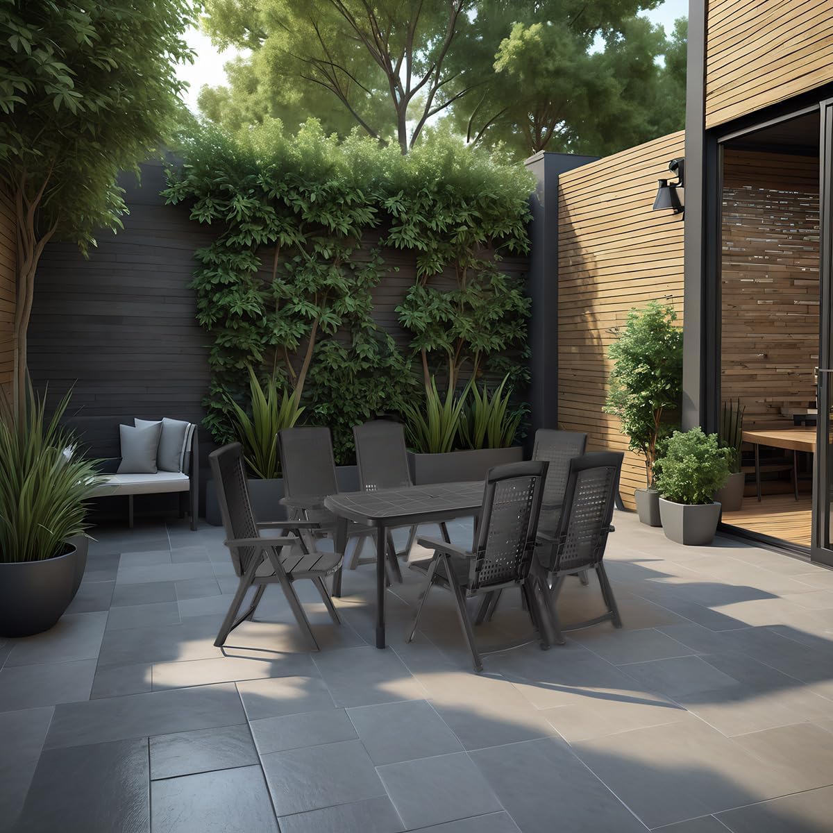 Gartenmöbel Set Tisch und Stühle 7-teilig - Gartentisch mit klappbaren Stühlen aus wetterfestem Kunststoff - Essgruppe Set für Balkon Terrasse und Garten - Gartengarnitur mit Esstisch Anthrazit