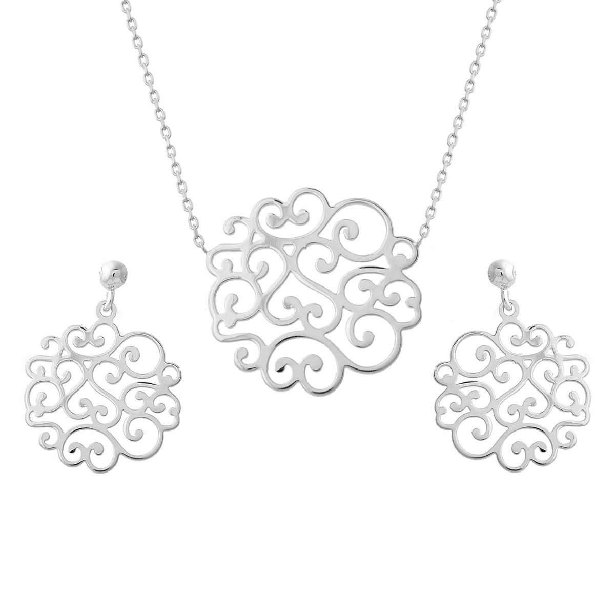Parure arabesque de coeurs Argent 925 Rhodié