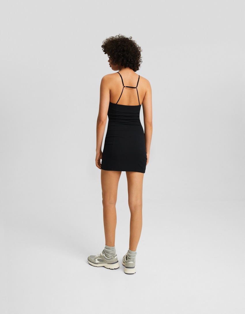 Vestido curto frente única em mistura de algodão