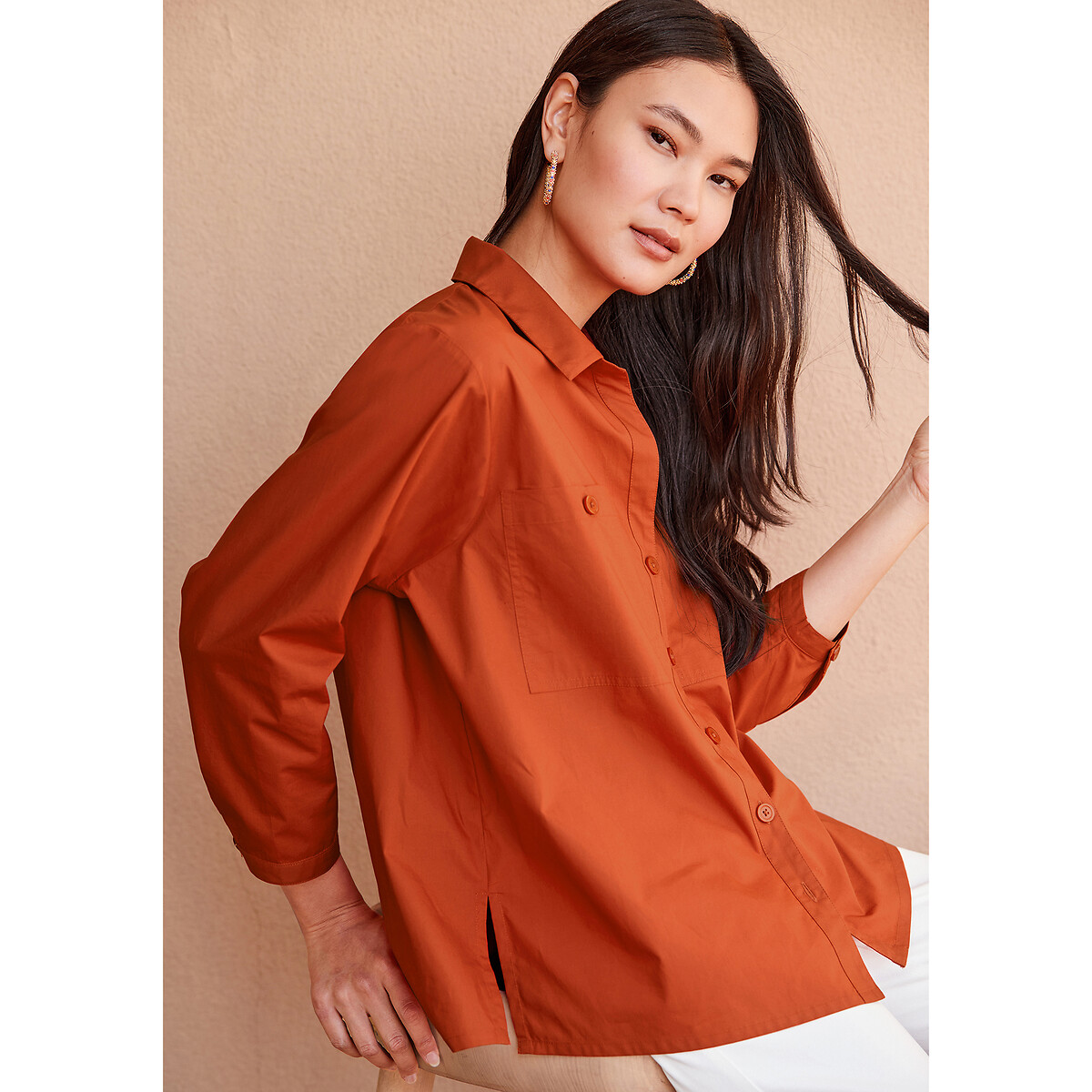 ANNE WEYBURN<br>Camisa em puro algodão, mangas 3/4