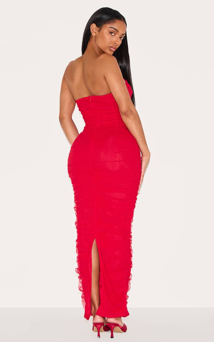 Rouge Robe Maxi Bandeau Corset En Mesh Sculptant
