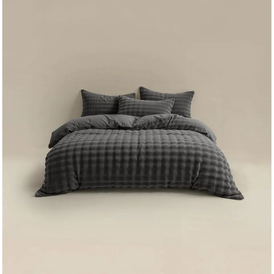 Dekbedovertrek 140x220 – Pompom Design & Warm Flanel Fleece - Antraciet