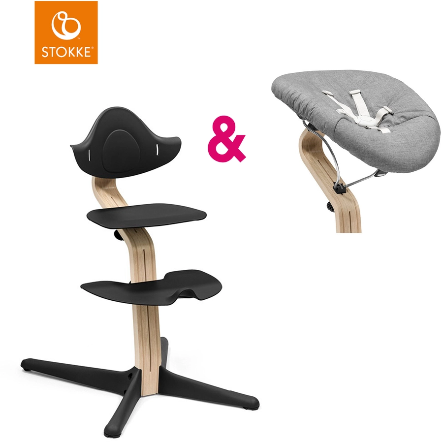 STOKKE® Nomi® Hochstuhl Buche natur  schwarz inkl. Newborn Set schwarz  grau pink