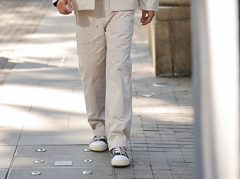 OKONKWO - Mid Rise Plain Cargo Straight Leg Broek