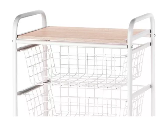 Chariot de cuisine, chariot de rangement - 4 paniers de grande capacité - Hêtre blanc - 86*44*30 cm - FIESTA