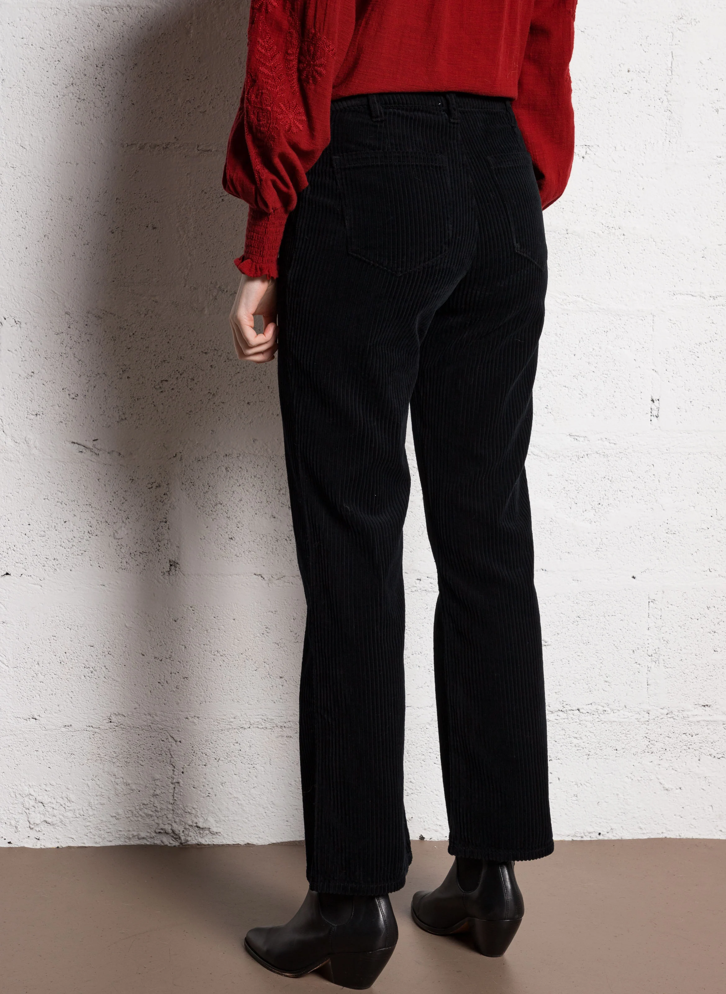 NINA - Pantalon large en coton côtelé | Noir