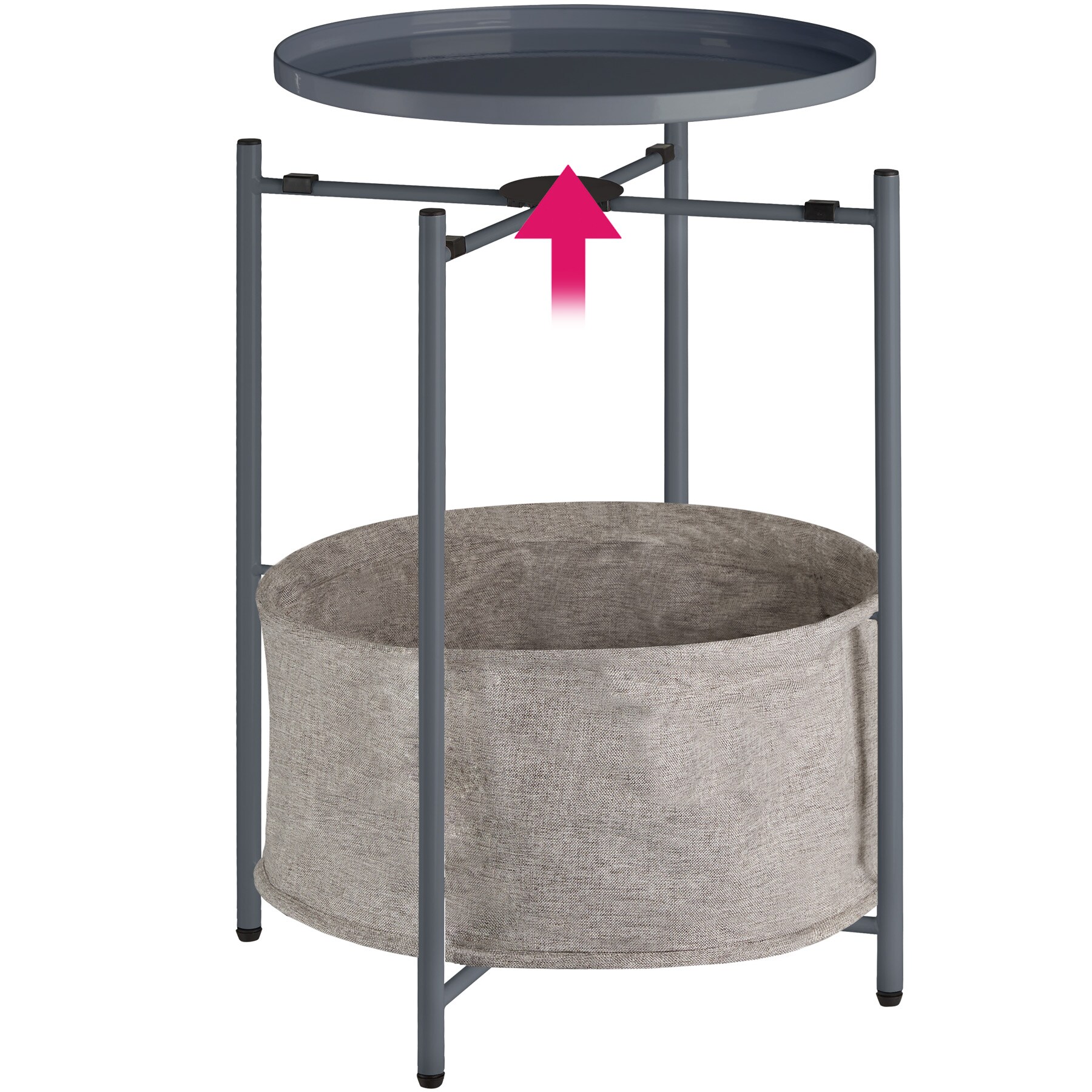 tectake® Beistelltisch, Stahl und Polyester, geräumiger Korb, 45,5 x 45,5 x 53 cm