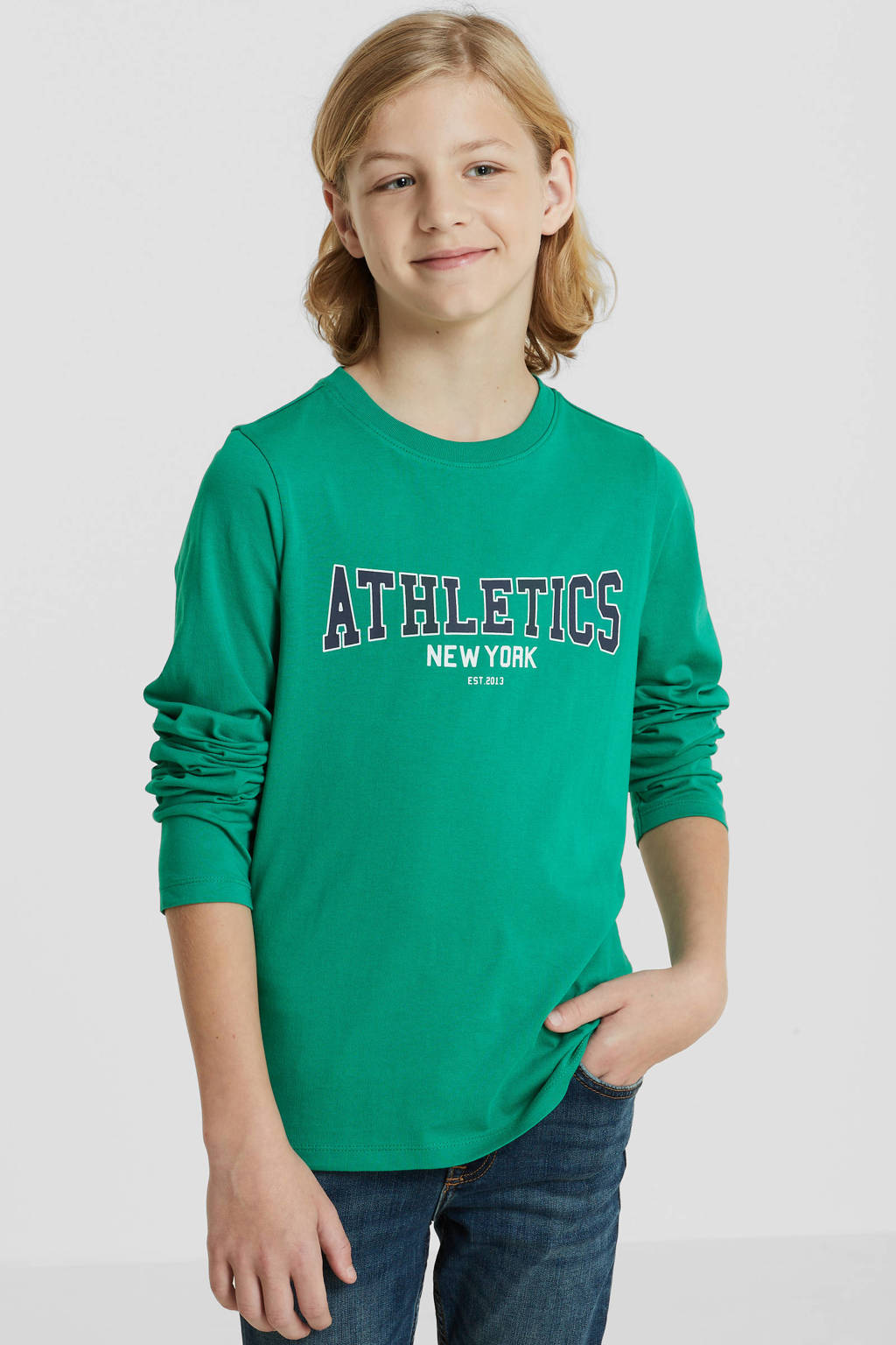 anytime longsleeve met tekstopdruk groen