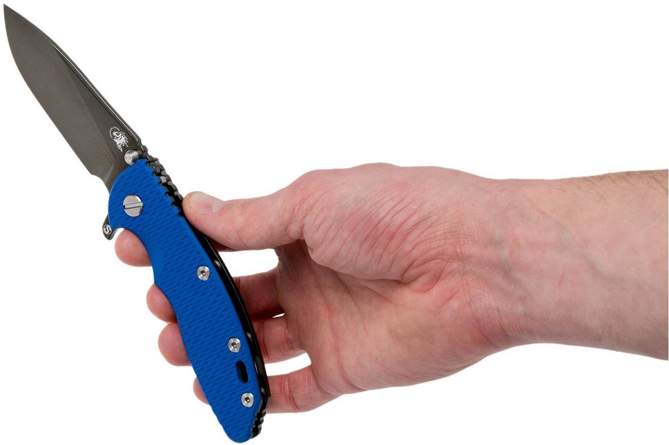 Rick Hinderer XM18 3,5” Skinny Slicer Black DLC, Blue G10