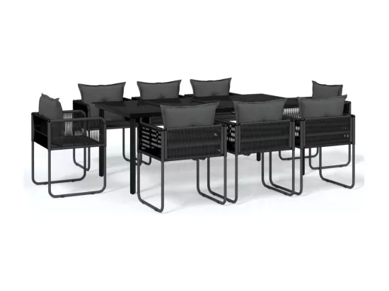 Ensemble de salle à manger de jardin 9 pcs Noir