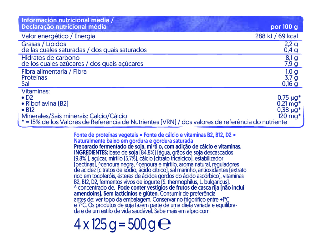 YOFU ALPRO SOJA MIRTILO 4X125G