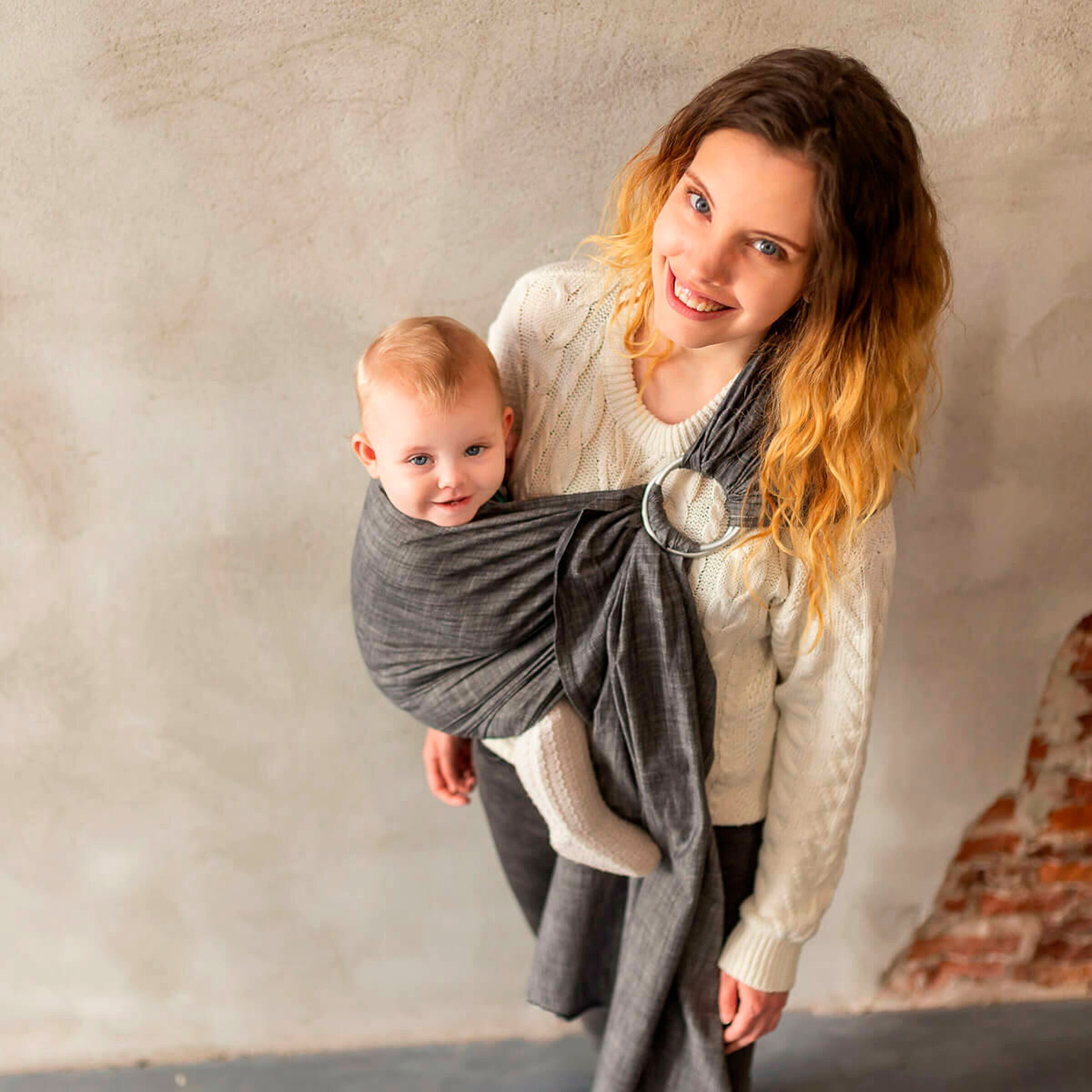HOPPEDIZ® Babytragetuch Ring-Sling Popeline Denim schwarz
