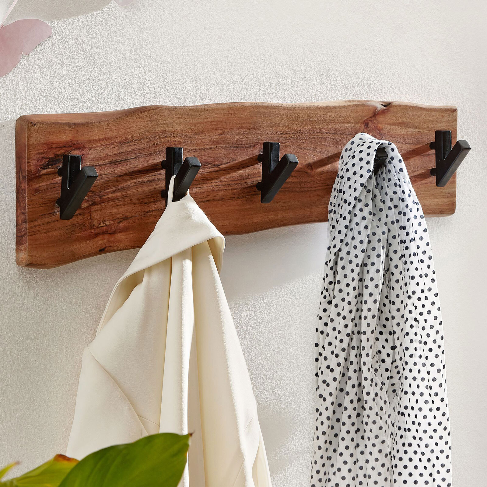 Garderobe 60 x 17 cm Akazie massiv/schwarz
