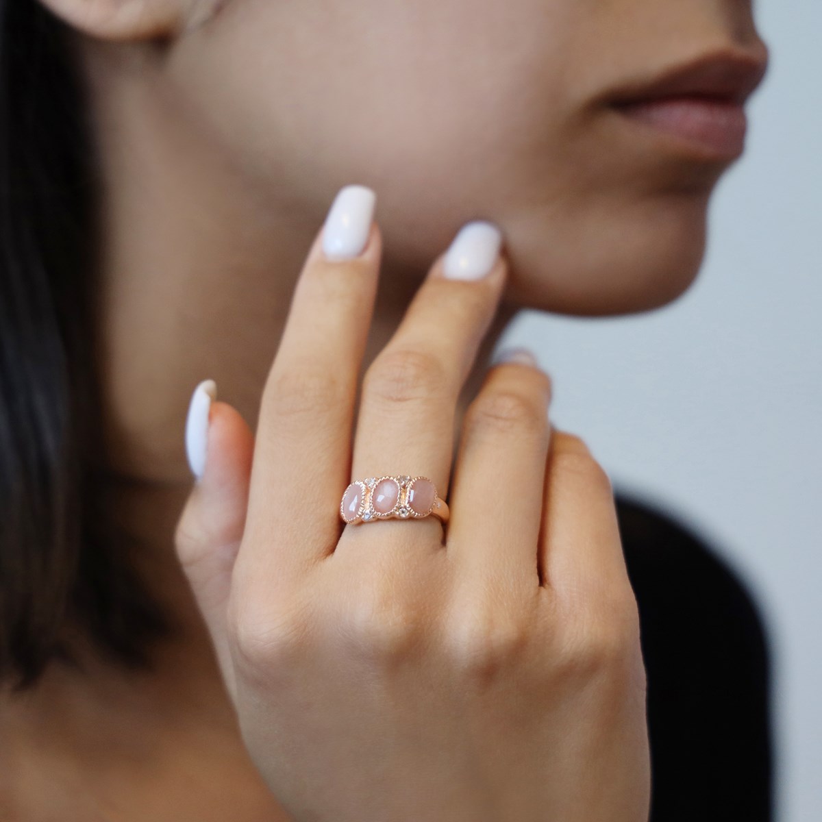 Bague Trilogie Argent Rose Pierre De Lune Rose