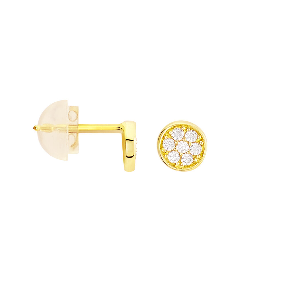 Boucles D'oreilles Puces Pastille Serti Clos Or Jaune Oxyde