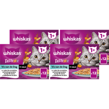 Whiskas 1+ Kattenvoer - Tasty Mix - Vis in saus - 4 x 12 maaltijdzakjes