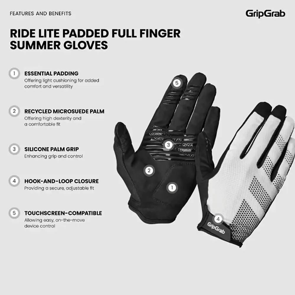 GripGrab Ride RC Lite Padded MTB Zomer Fietshandschoenen Lange Vingers Wit