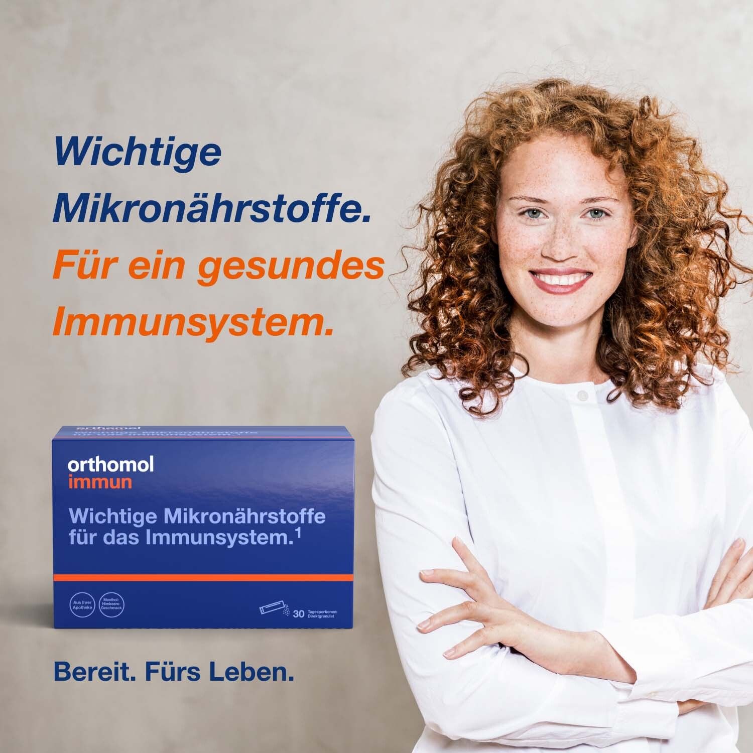 Orthomol Immun - Mikronährstoffe zur Unterstützung des Immunsystems - mit Vitamin C, Vitamin D und Zink - Direktgranulat Menthol-Himbeere