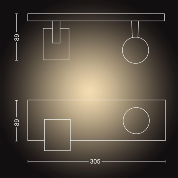 Philips Hue opbouwspot Runner zwart - warm tot koelwit licht 4.2W - 2 spots met dimmer switch