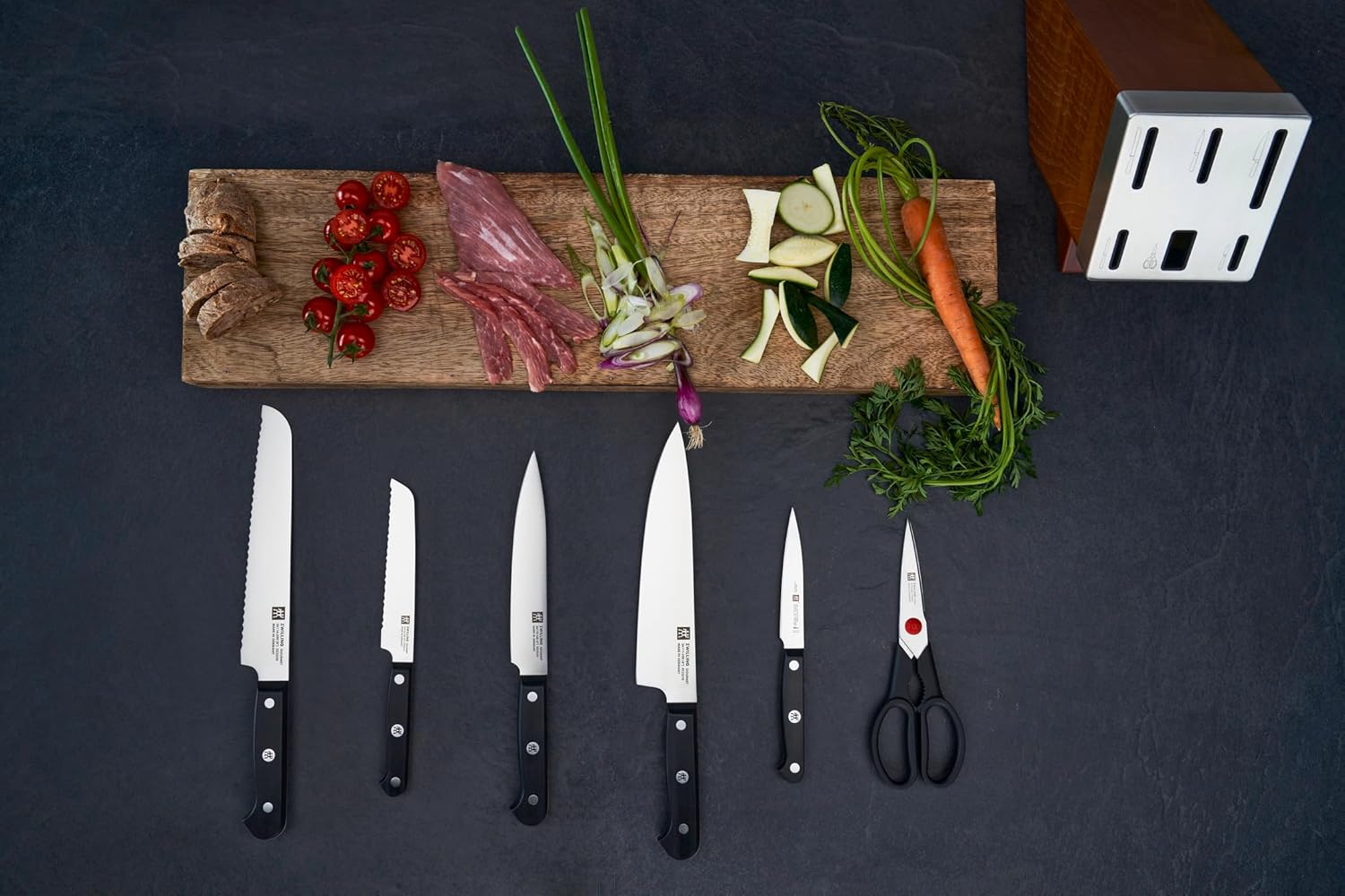 ZWILLING Gourmet Selbstschärfender Messerblock 7-teilig, Rostfreier Spezialstahl, Braun, Made in Germany