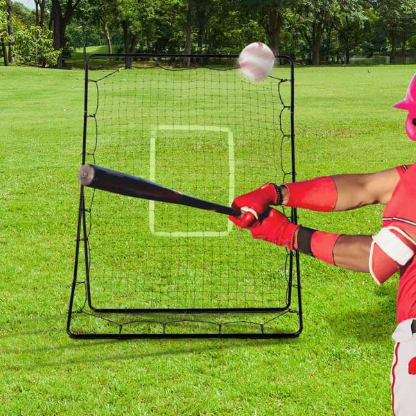 Baseball Rebounder PitchBack, bærbart Rebound veggnett med treffsone for baseball, fotball, metall, svart, 123 x 174 cm
