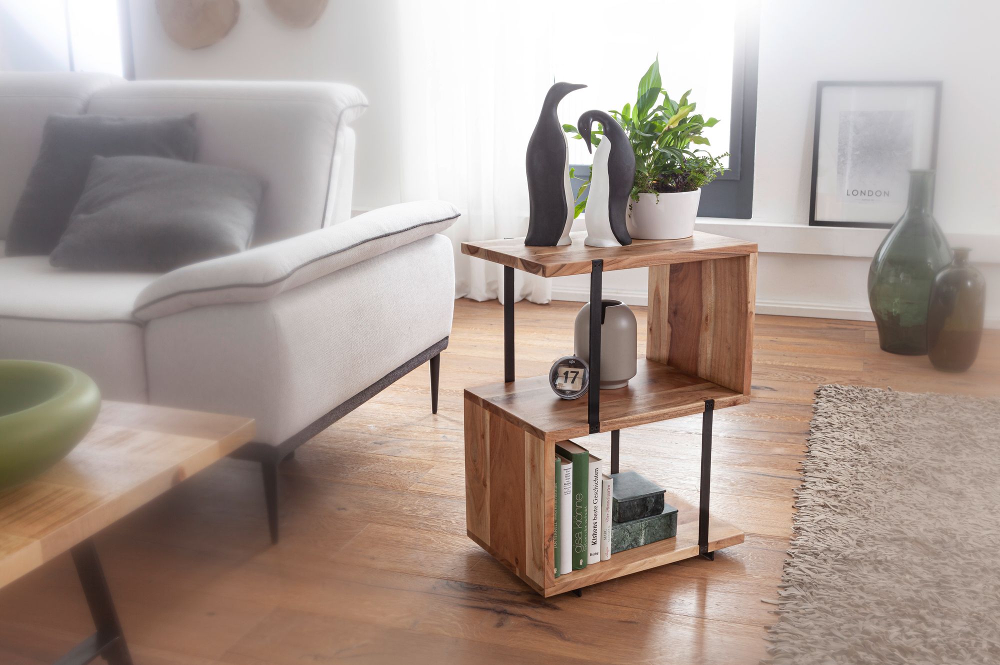 FineBuy Beistelltisch S-From 45x60x30 cm Akazie Dekotisch Sofatisch Holz Metall