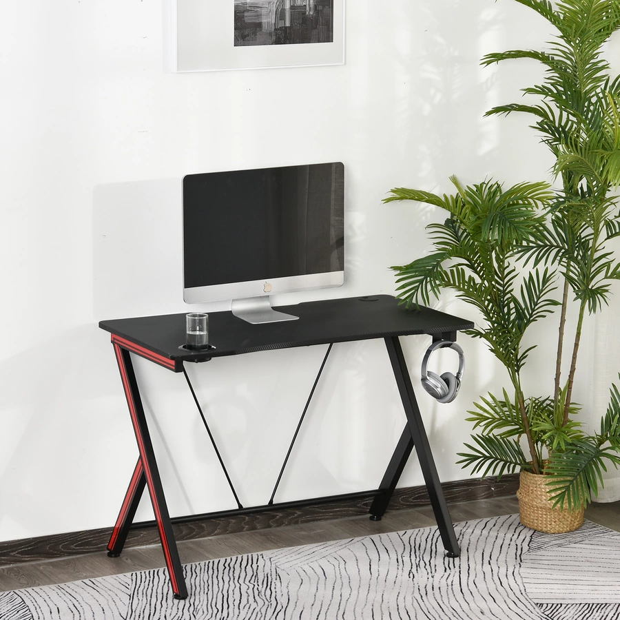 HOMCOM Gamingtisch mit Headset-Haken und Getränkehalter schwarz