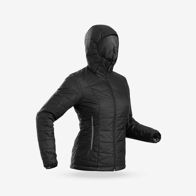 Decathlon Forclaz - Jaqueta acolchoada feminina Forclaz para mochilão em montanha com capuz - MT100 23°F