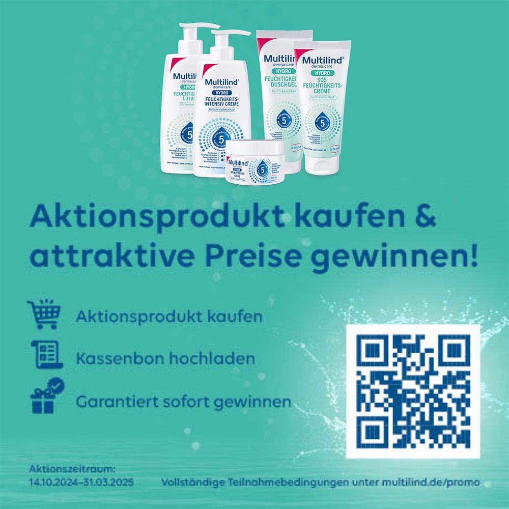 Multilind® derma:care HYDRO Feuchtigkeitslotion: tägliche Feuchtigkeit für trockene Haut. Wirkt sofort und langanhaltend. Pflegt mit Ceramide NP, Panthenol, Glyzerin, Rizinusöl, Beerenwachs