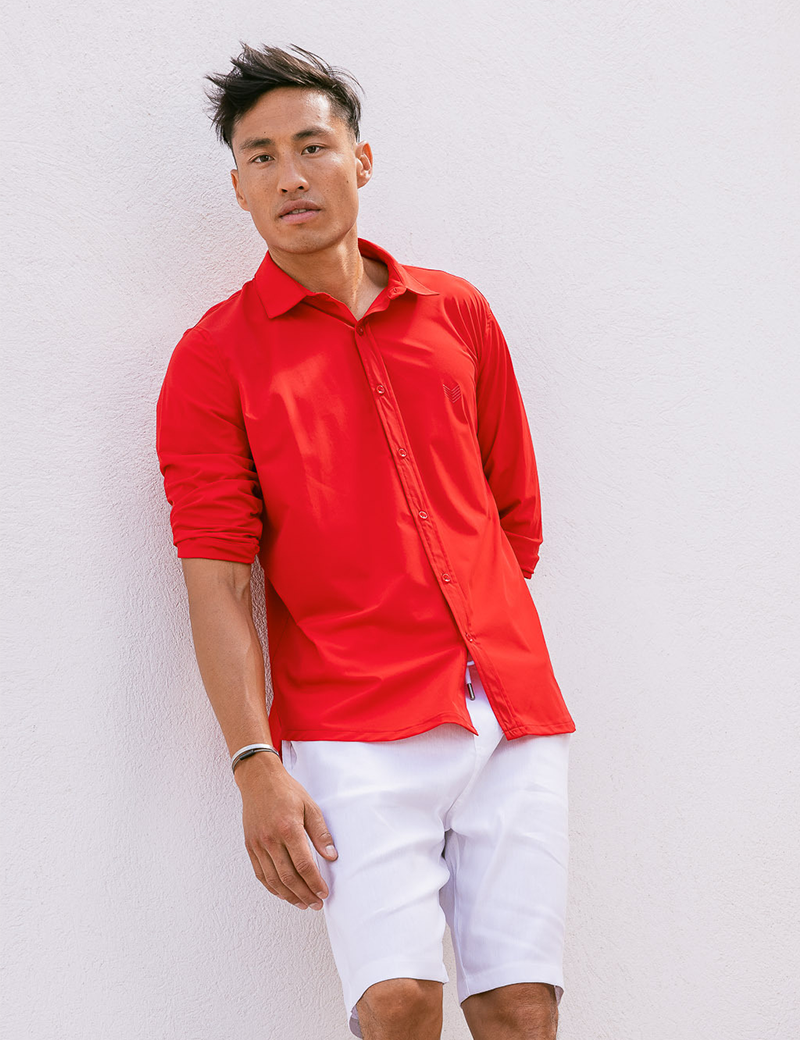 HBT CHEMISE HOMME CHARLIE MANCHES 3/4 ROUGE