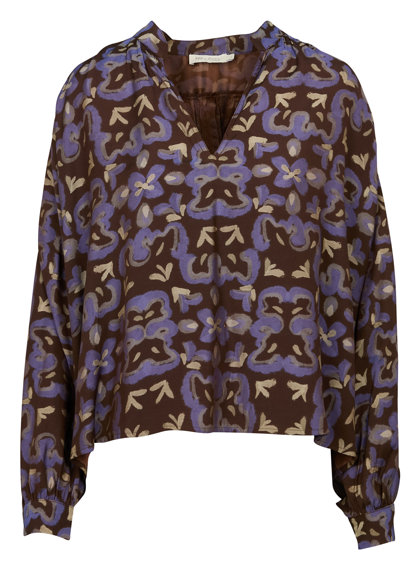 Top ample col V en coton mélangé | Multicolore