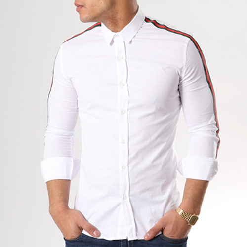 Chemise Slim Fit Manches Longues Avec Bandes F116 Blanc