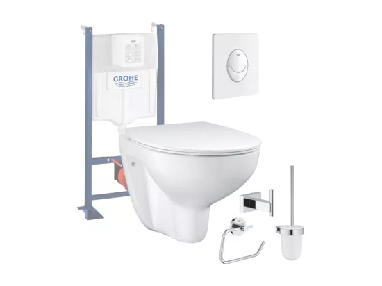 Pack WC sans bride Bau Ceramic avec abattant slim + Bâti support WC Rapid SL + plaque de commande Start blanc alpin + Accessoires
