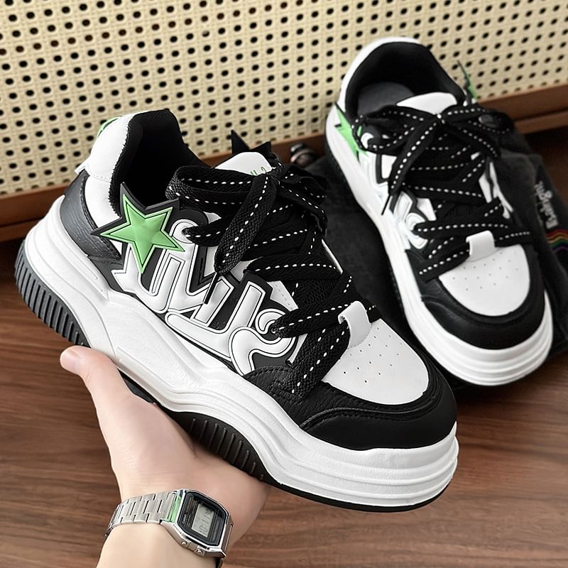 Tanzanite - Belettering Tweekleurige Platform Sneakers