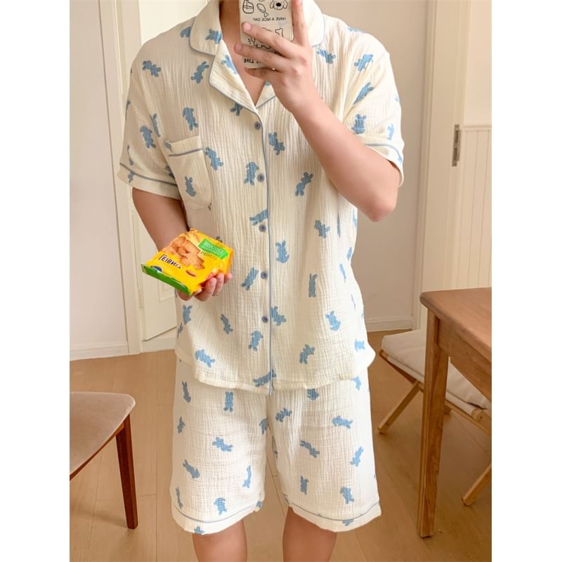 Tanee - Koppel bijpassende pyjamatop met korte mouwen en print / shorts / camisole top / set