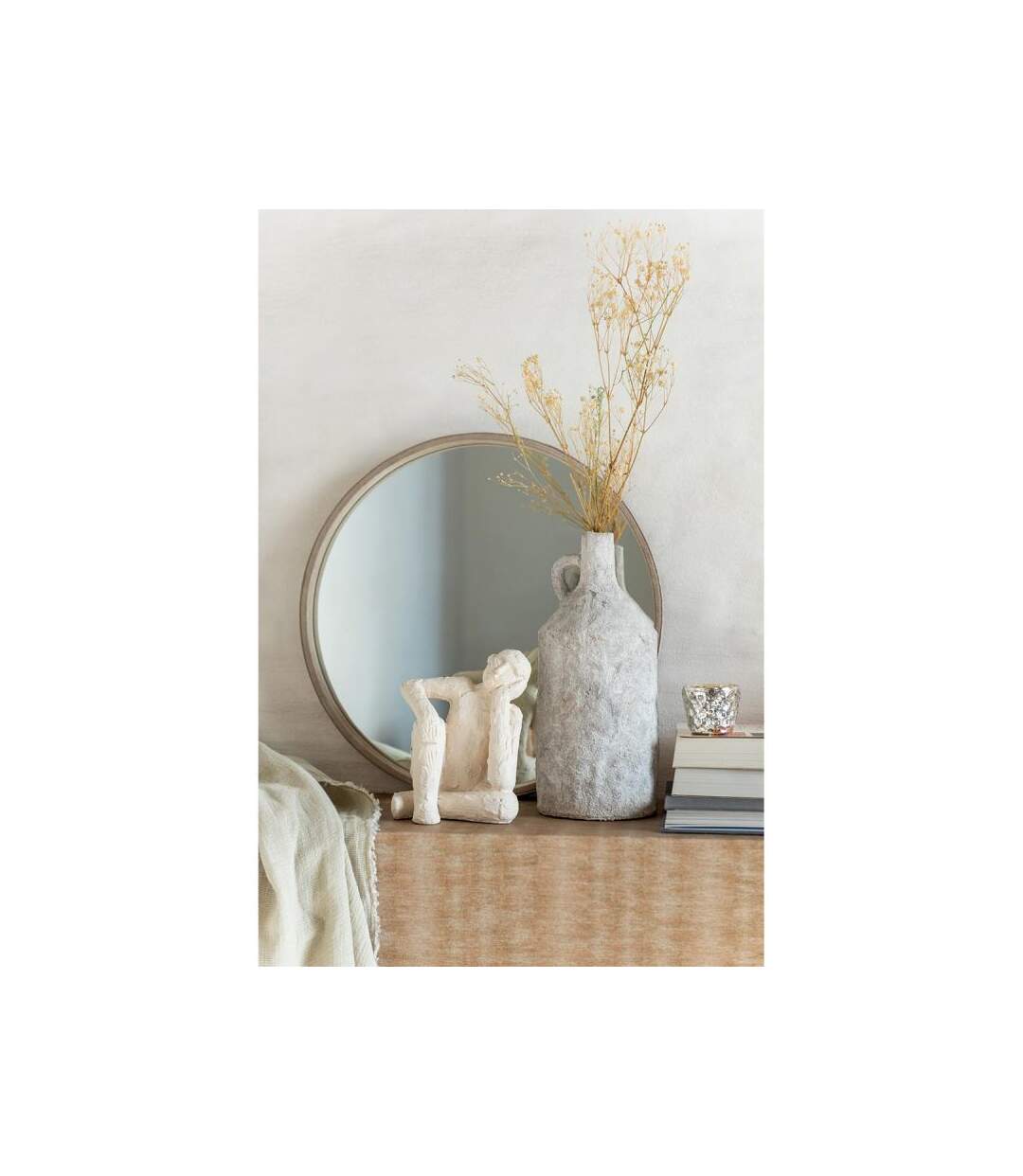 Paris Prix - Miroir Mural Design En Cuir tortu 40cm Beige