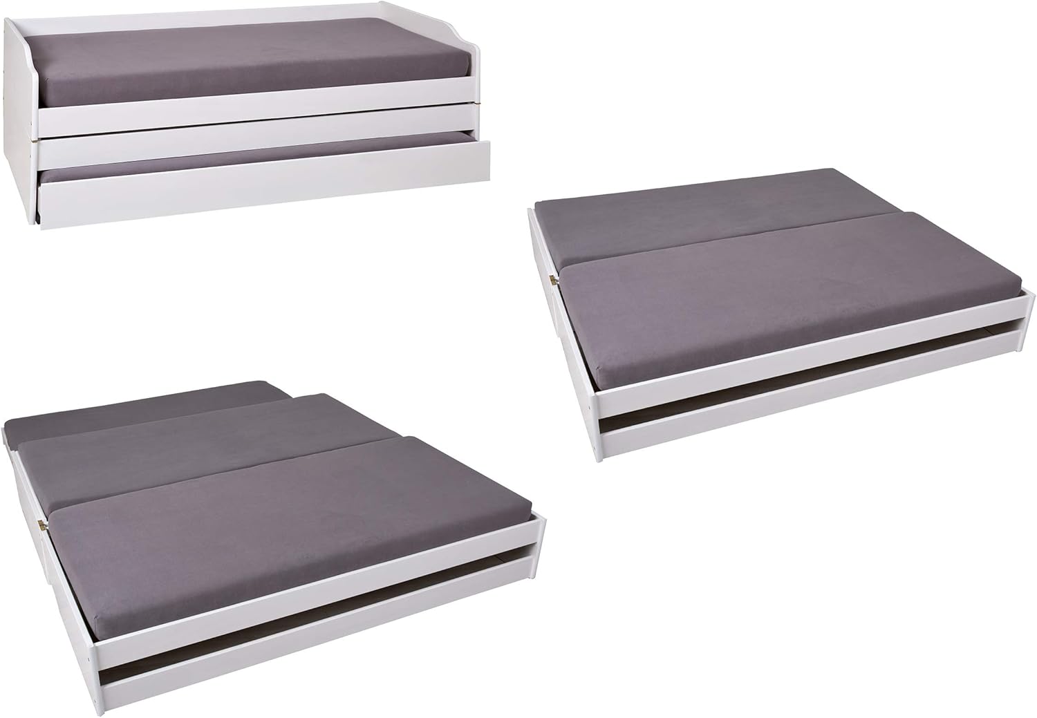 Inter Link - Funktionsbett - Stauraumbett - Bett mit Schubladen - Kiefer massivholz - Für Kinder, Jugendliche - Einzelbett - Gästebett - 2 Lattenroste - 3 Liegeflächen - Weiß - Lotar - 90x200 cm