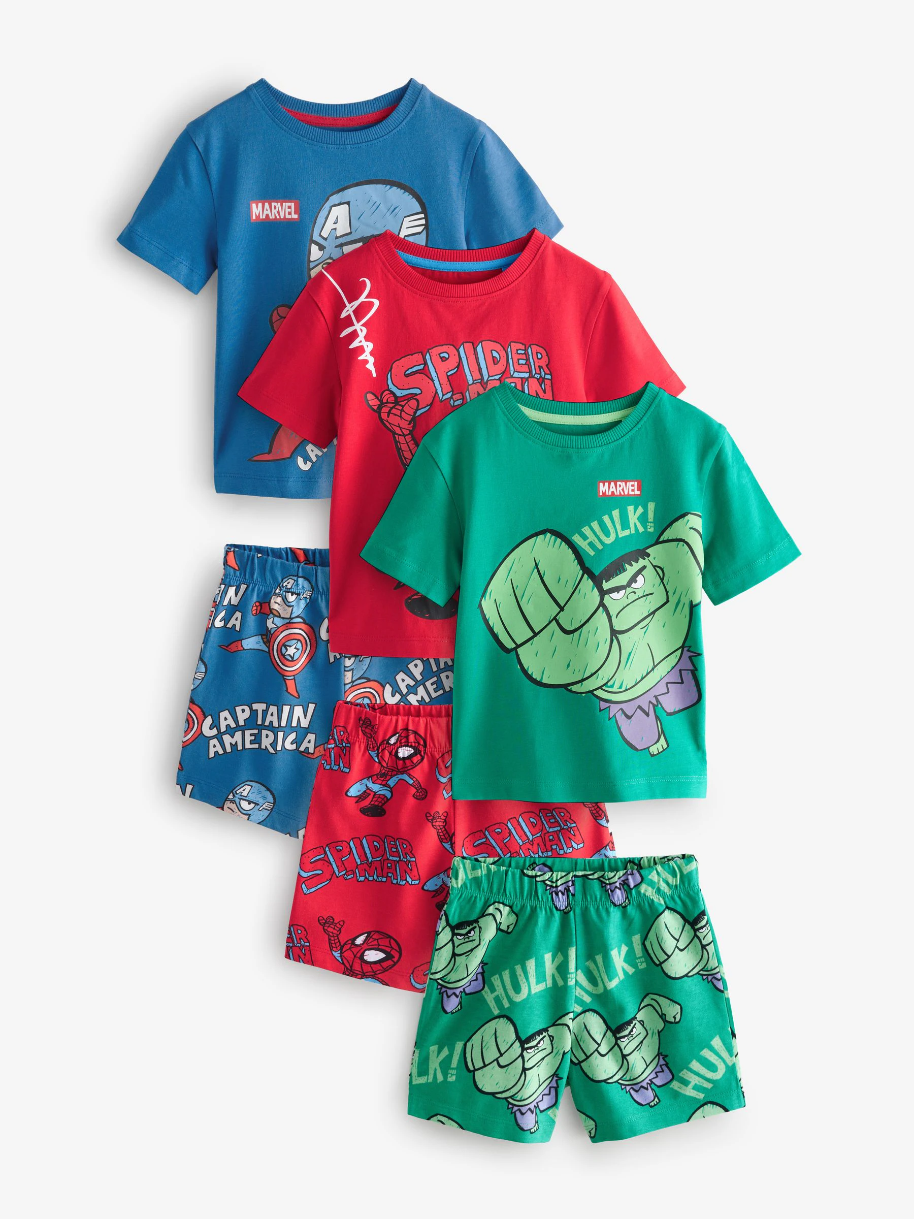 Meerkleurige mini Marvel - 100% katoenen korte pyjama's verpakking van 3 (12 mnd - 11 jr)