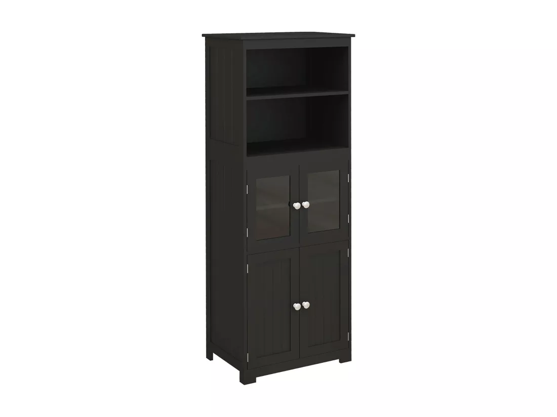 Armoire de cuisine multi-rangements 4 portes avec étagères 2 niches grand plateau MDF noir