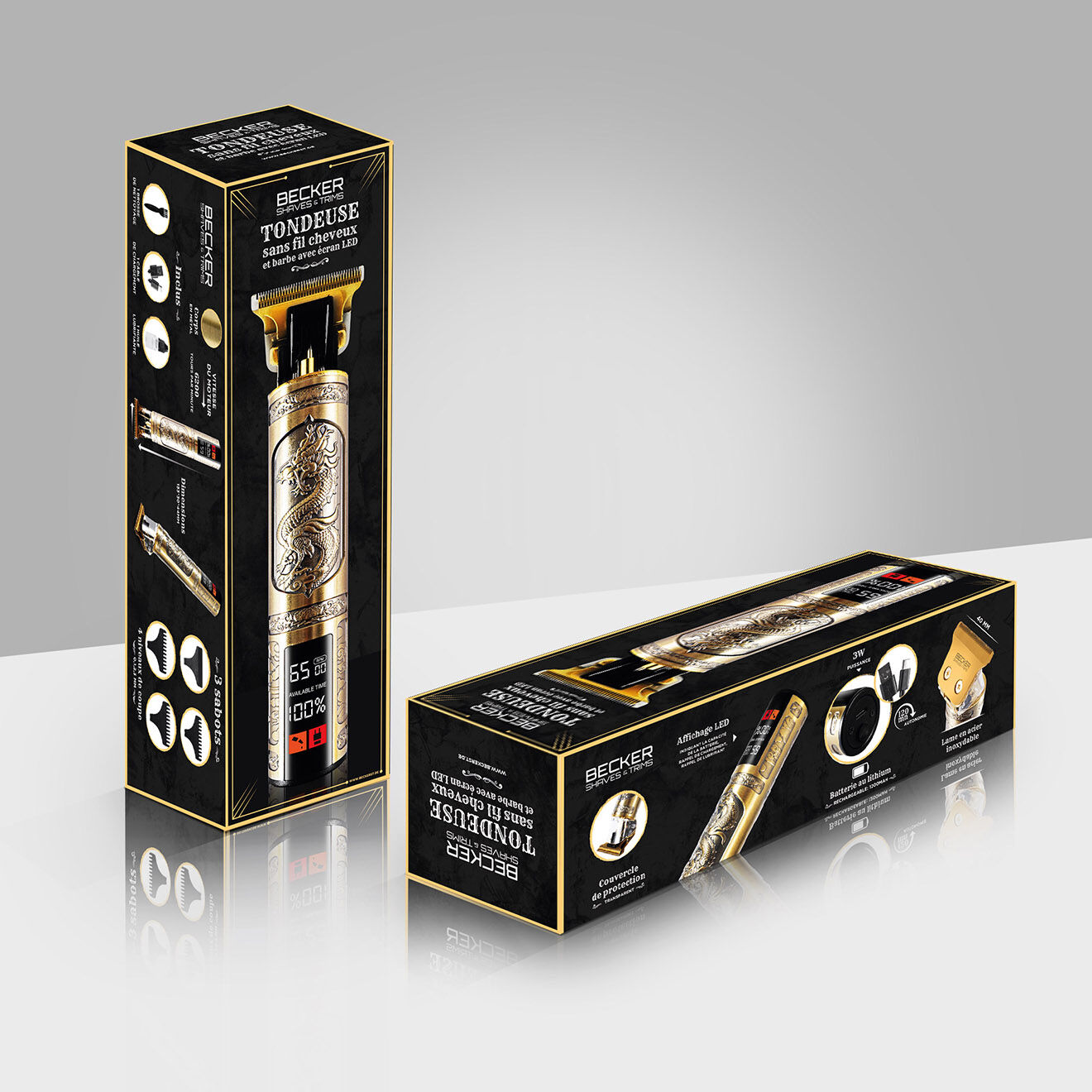 Becker Shaves & Trims Tondeuse sans fil avec écran led dragon  noir/doré