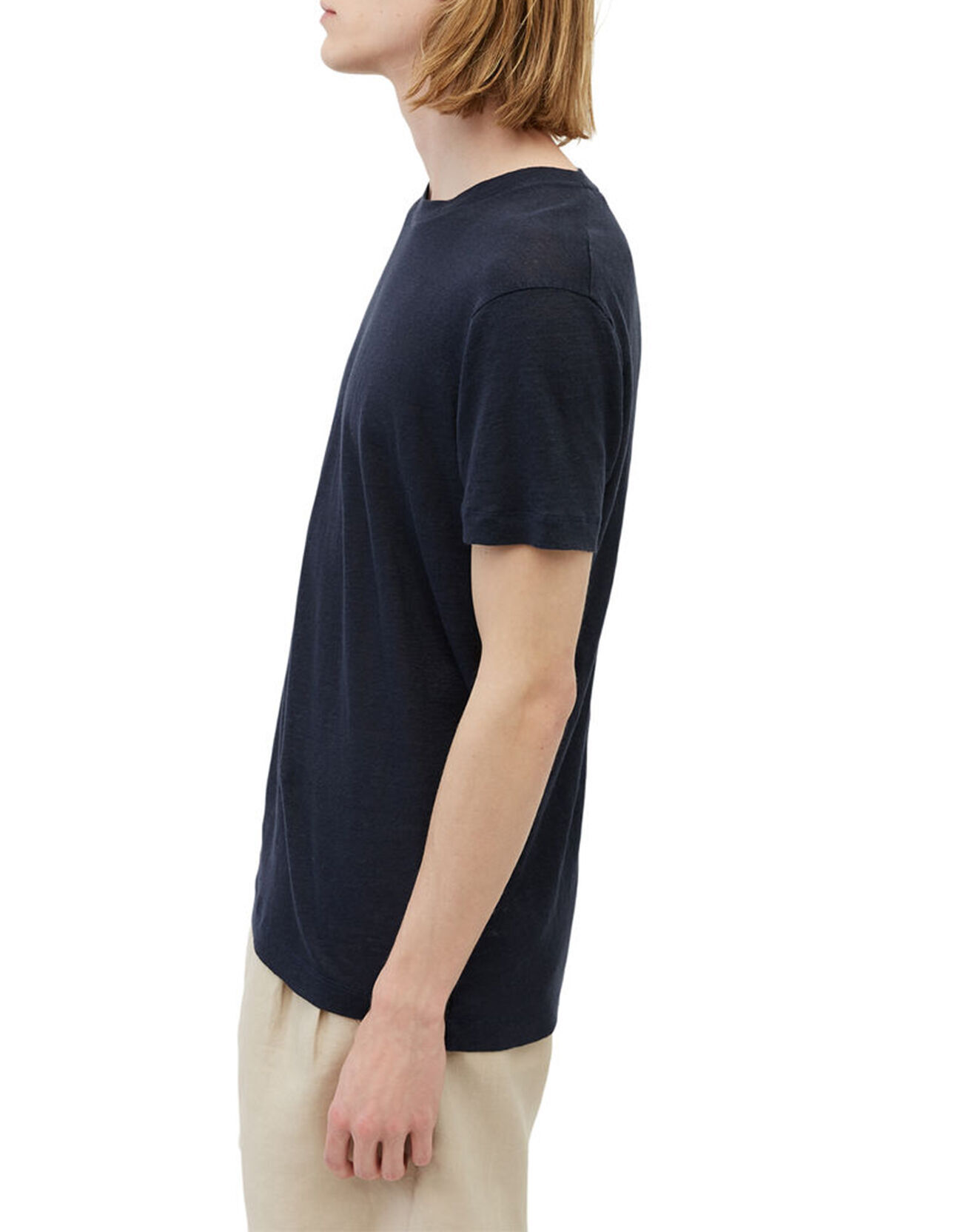 Marc O'Polo T-Shirt 100% Lin manches courtes Col Rond bleu marine